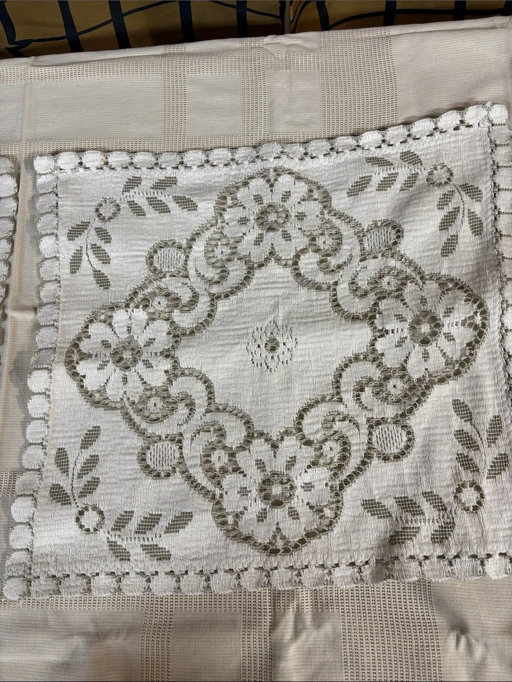 Elegant White and Cream Embroidered Dollies  - Set of 2